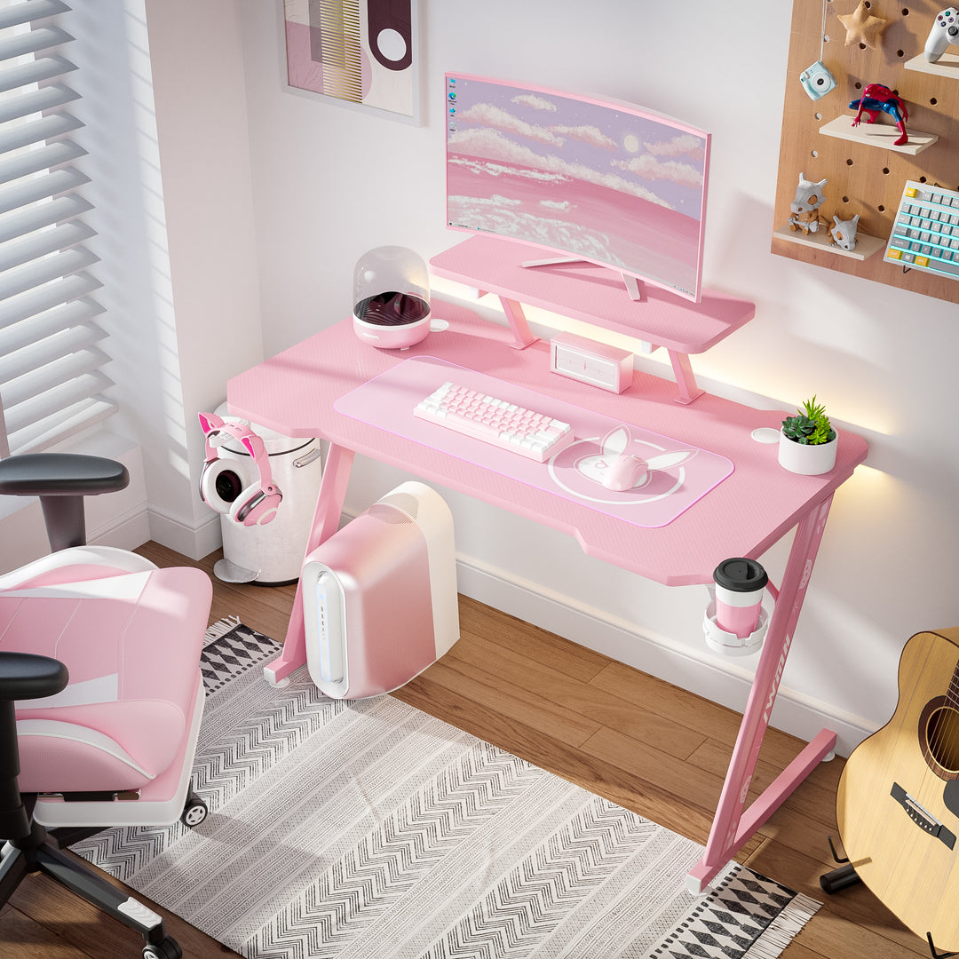 Mesa Gaming para PC 110cm con Escritorio de Fibra de Carbono y Estante –  Intimate WM Heart | IWMH, image size:1080x1080